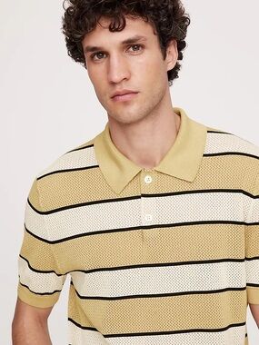 Banana Republic Superfine Cotton Mesh Sweater Polo Size Large